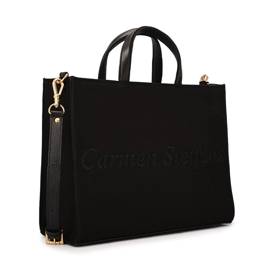 Bolsa Tote Preta Bordada Carmen Steffens